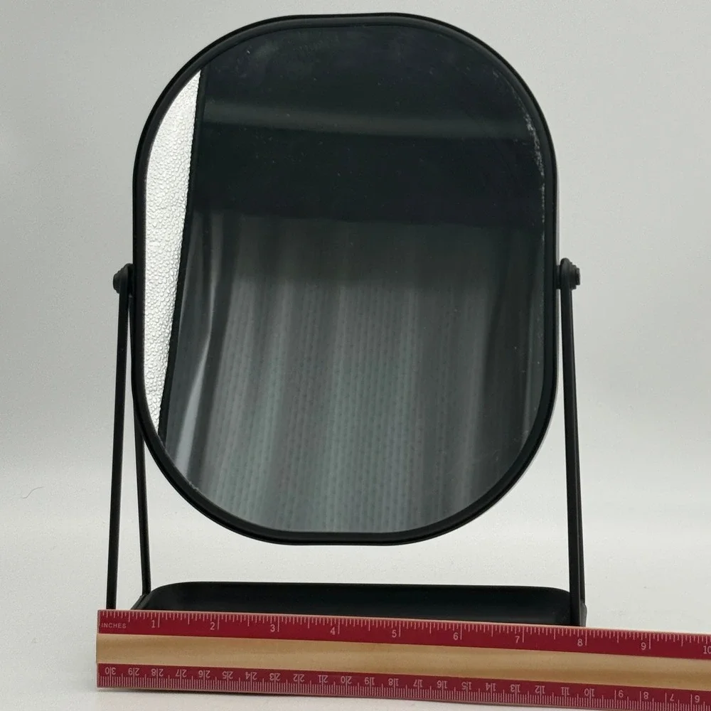 Matte Black Metal Tabletop Vanity Mirror with Jewelry Tray Swivel Oval 11 inch